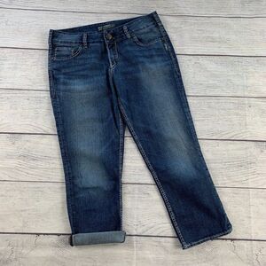 Silver Jeans sz 29 8 Denim Capri Suki Dark Wash Factory Fading Inseam 24"